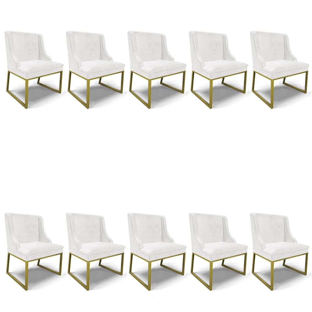 Cadeira Sala de Jantar Industrial Dourado kit 10 Liz Sint PU Bco D03 - D`Rossi