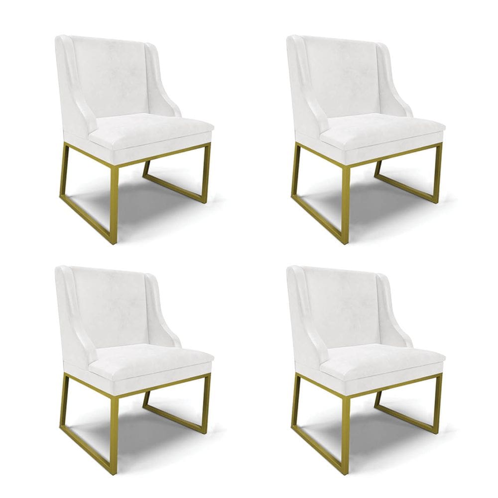 Cadeira Sala de Jantar Industrial Dourado kit 4 Liz Sint PU Branco D03 - D`Rossi