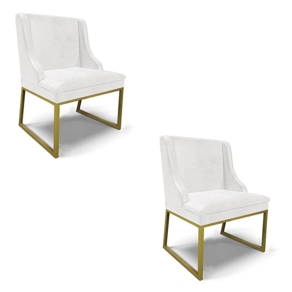 Cadeira Sala de Jantar Industrial Dourado kit 2 Liz Sint PU Branco D03 - D`Rossi