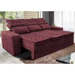 Sofá 3 Lugares Retrátil E Reclinável Cama Inbox Senses 2,00m Velusoft Vinho