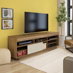 Rack Treviso Para Sala Tv 75" Com 6 Nichos Prateleira e Porta