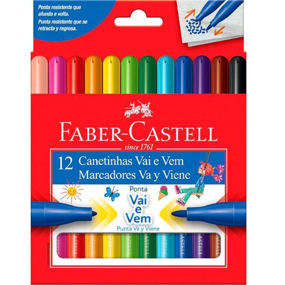 Canetinhas Faber Castell com 12 cores - Ponta vai e vem
