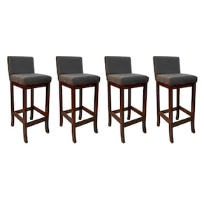 Kit 4 Banquetas Média Estofada em Madeira Maciça Castanho Melody Suede Cinza