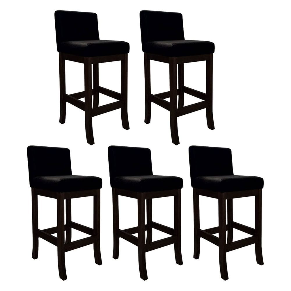 Kit 5 Banquetas Média Estofada para Bancada Capuccino Melody Suede Preto