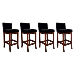 Kit 4 Banquetas Média de Madeira Maciça Castanho Melody Suede Preto