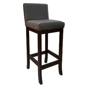 Banqueta Alta de Madeira Estofada Capuccino Melody Suede Cinza