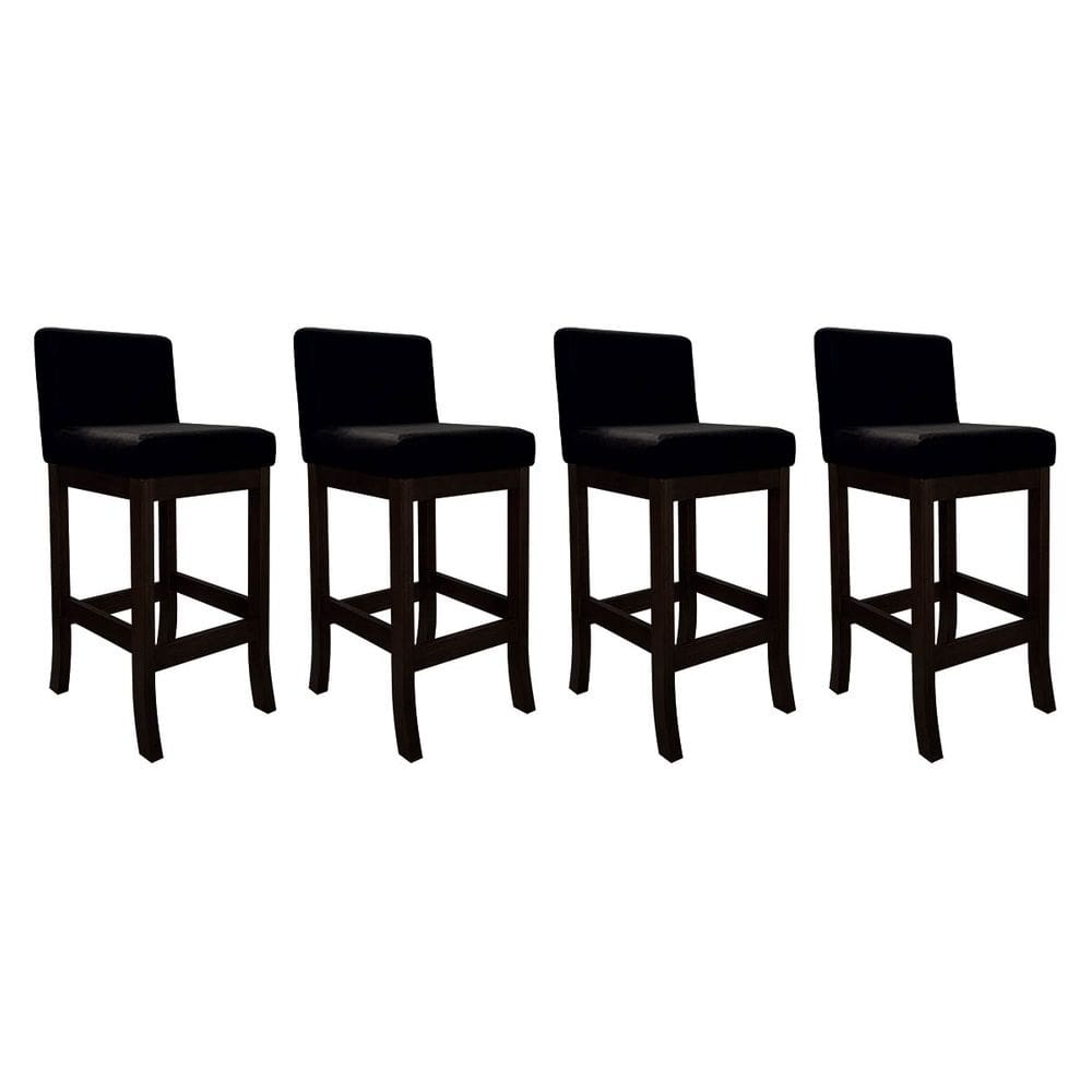 Kit 4 Banquetas Alta de Madeira Maciça Capuccino Melody Suede Preto