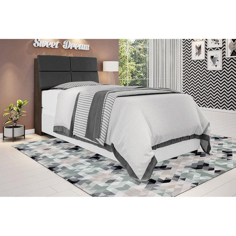 Cabeceira Solteiro Isis Chocolate com Painel Class Preto Framar