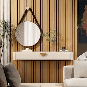Aparador Suspenso Curvo Buriti para Sala de Estar Off White