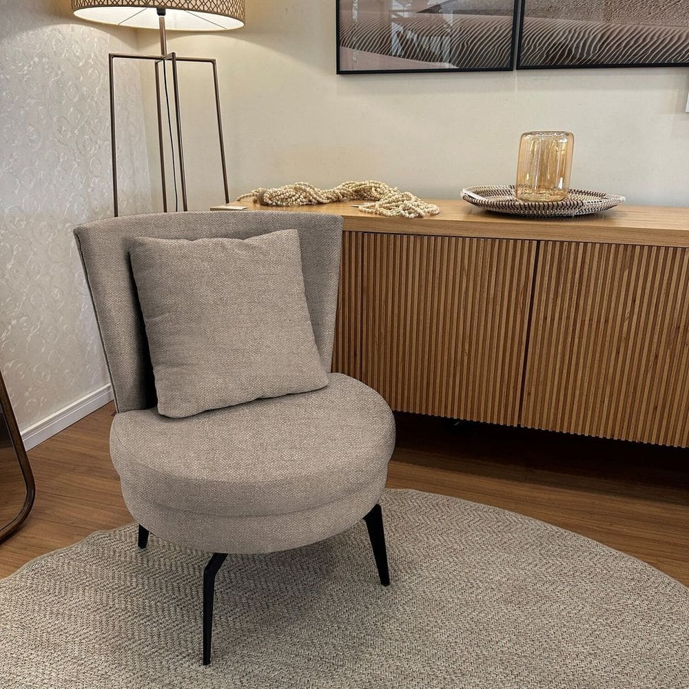 Poltrona Lynn Giratória - Tecido Linho Safira Marrom