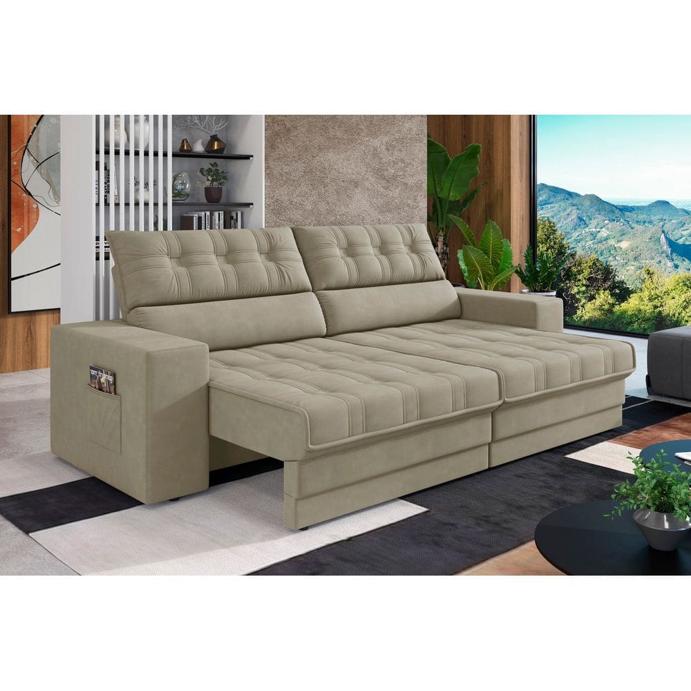 Sofá Oscar Plus 2,06m Retrátil/Reclinável Suede Areia - XFlex Sofás