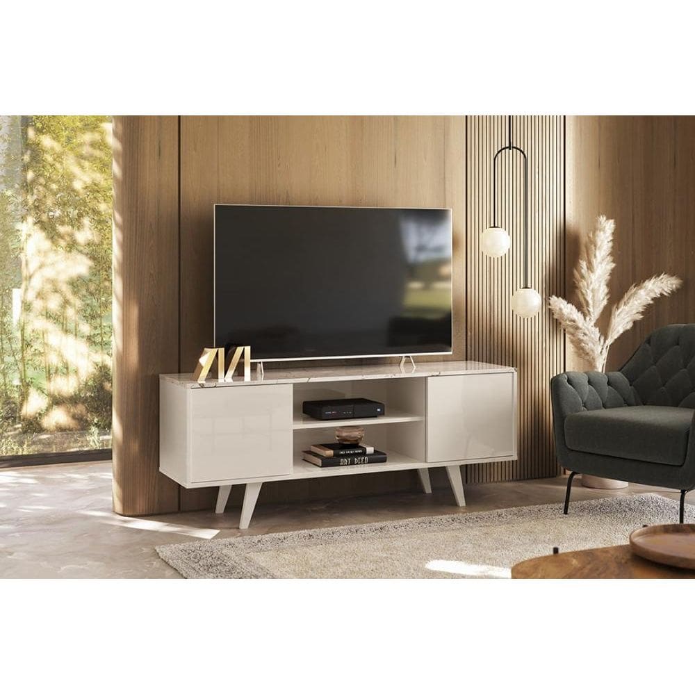 Estante Lisboa para TV até 55 polegadas - Calacata/Off White - Madetec