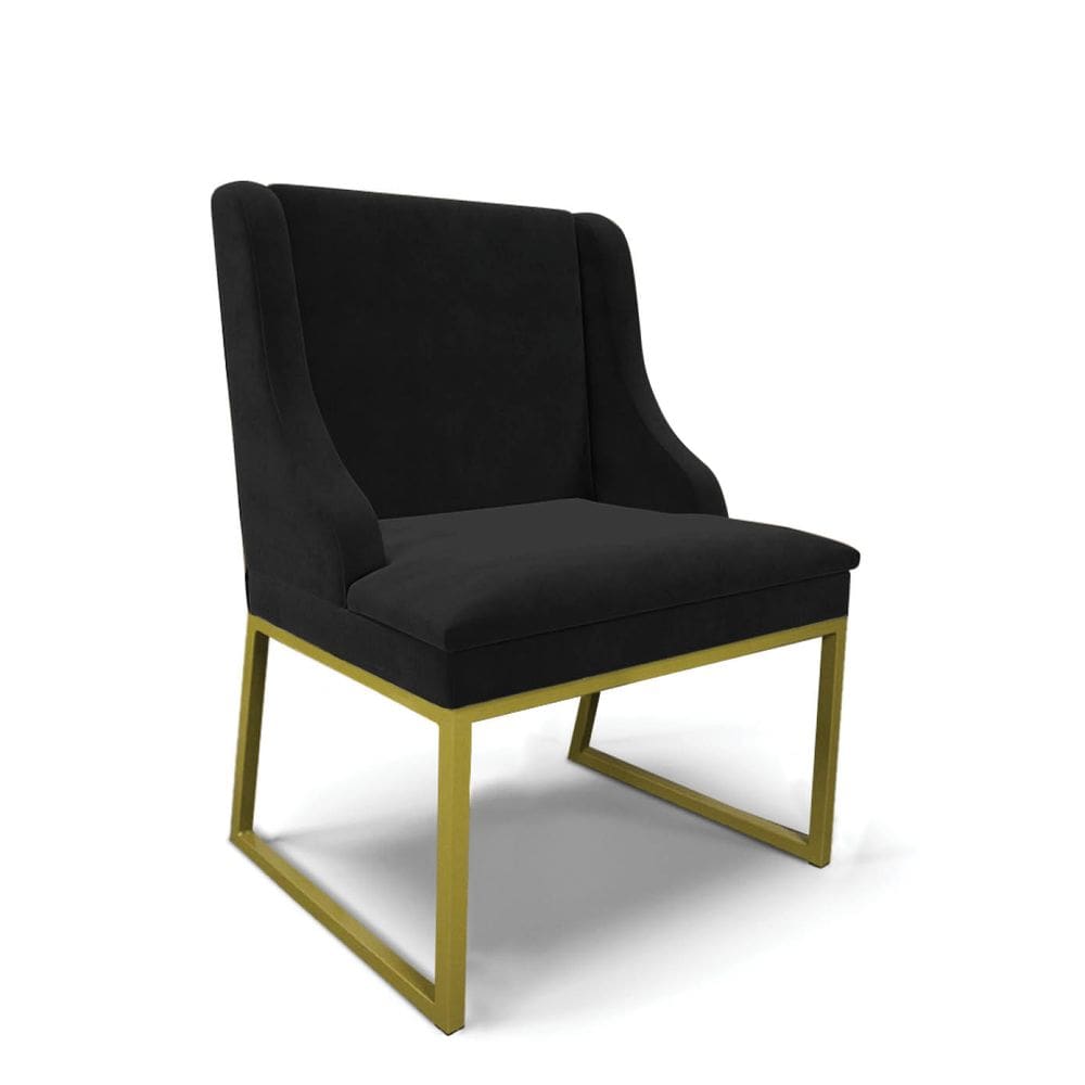 Cadeira Sala de Jantar Industrial Dourado Liz Suede Preto D03 - D`Rossi