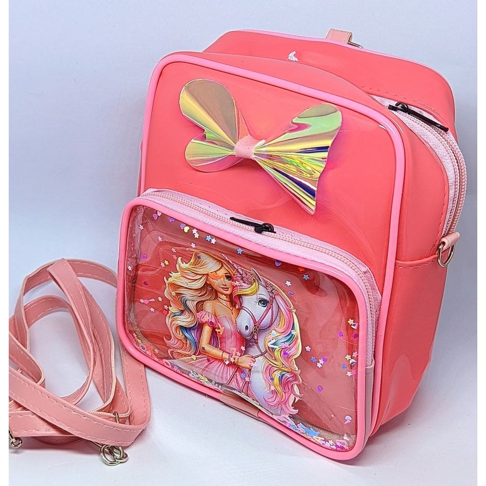 Mochila Mini Bolsa Infantil com Ziper Bolso Princesas Disney Barbie com Lacinho Gel Glitter para Passeio Creche Moda