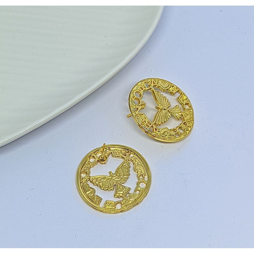 Par de Brincos Feminino com Pingente Medalha Divino Espirito santo Abençoada por Deus Folheado Ouro Dourado Lançamento