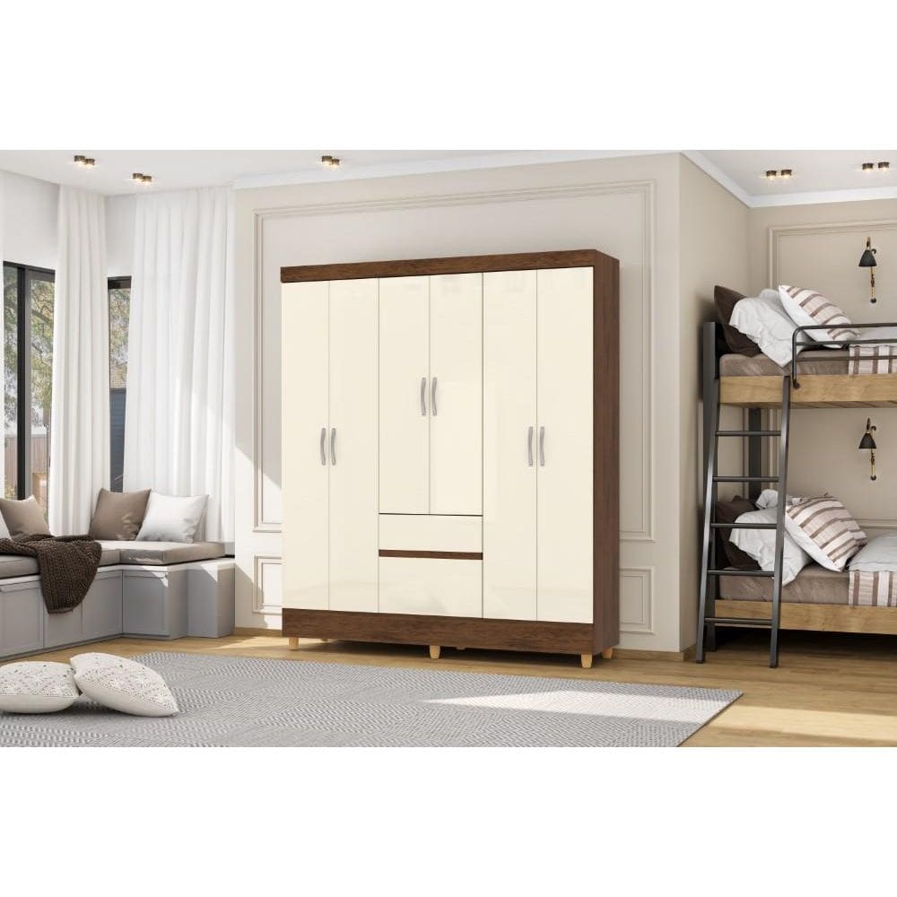 Guarda Roupa Ideal Plus 6 Portas e 2 Gavetas - Imbuia Champanhe - Vila Rica