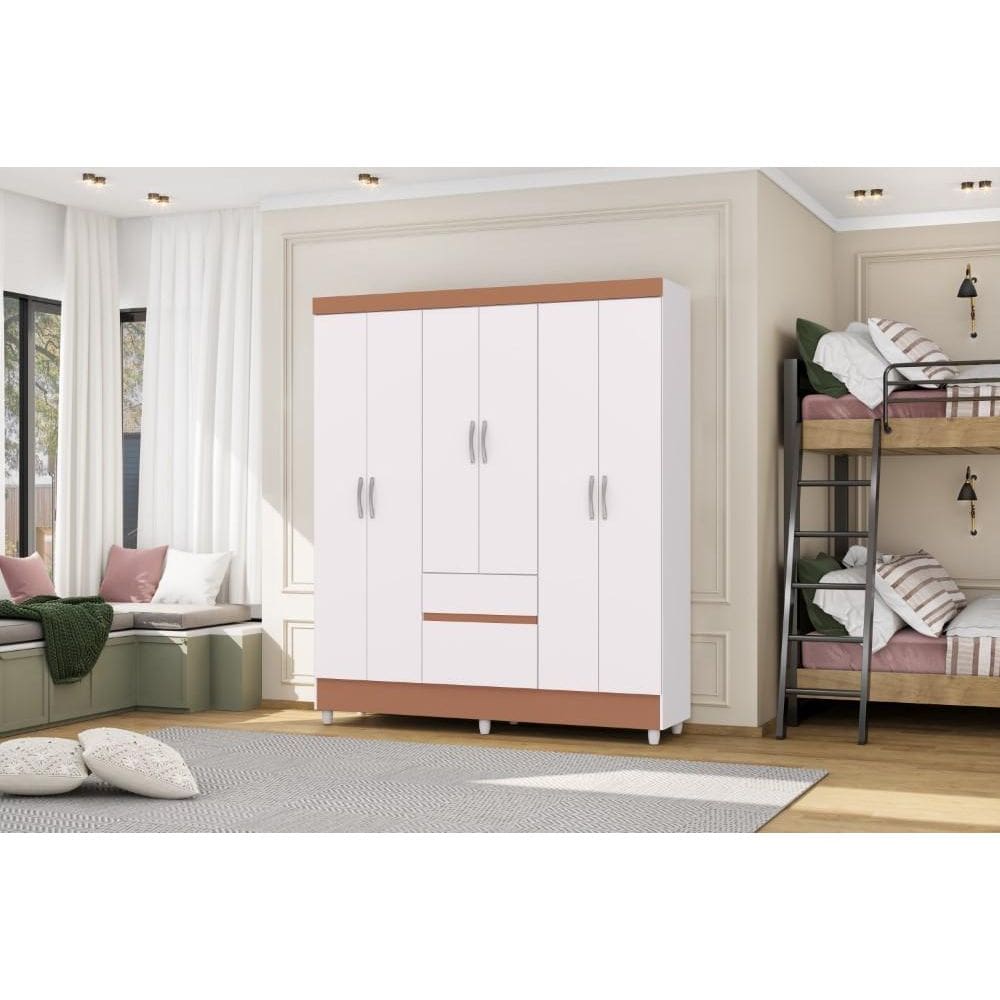 Guarda Roupa Ideal Plus 6 Portas e 2 Gavetas - Branco / Camarim - Vila Rica