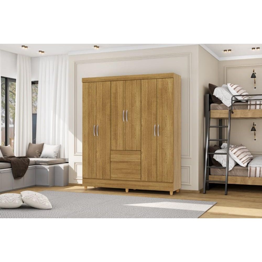 Roupeiro Ideal Plus 6 Portas e 2 Gavetas - Nature - Vila Rica