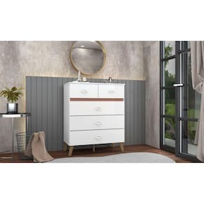 Cômoda Ibiza - 5 Gavetas com Pés Palito - Branco Camarim - Vila Rica