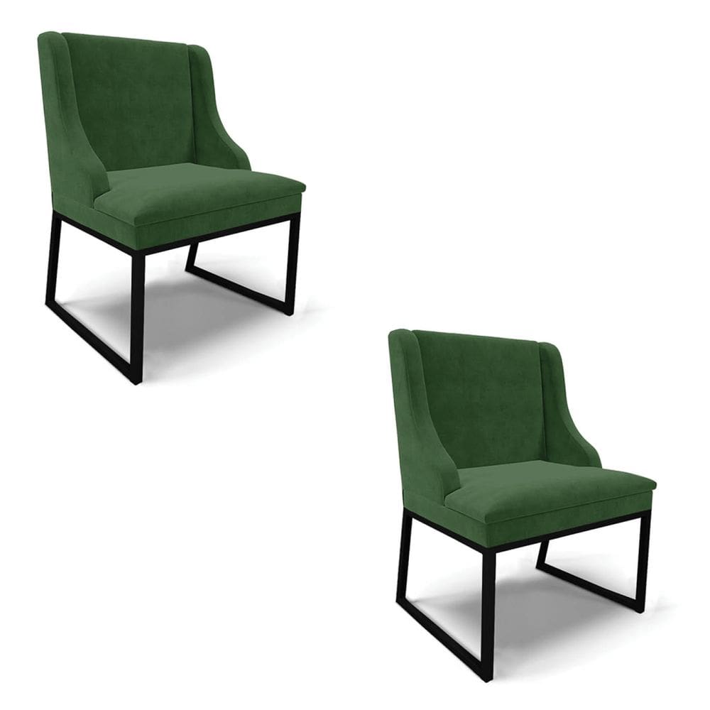 Cadeira Sala de Jantar Industrial Preto Kit 2 Liz Suede Verde D03 - D`Rossi