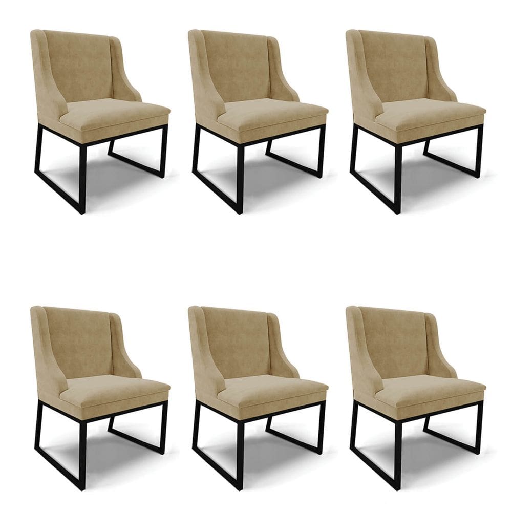 Cadeira Sala de Jantar Industrial Preto Kit 6 Liz Suede Marrom R D03 - D`Rossi