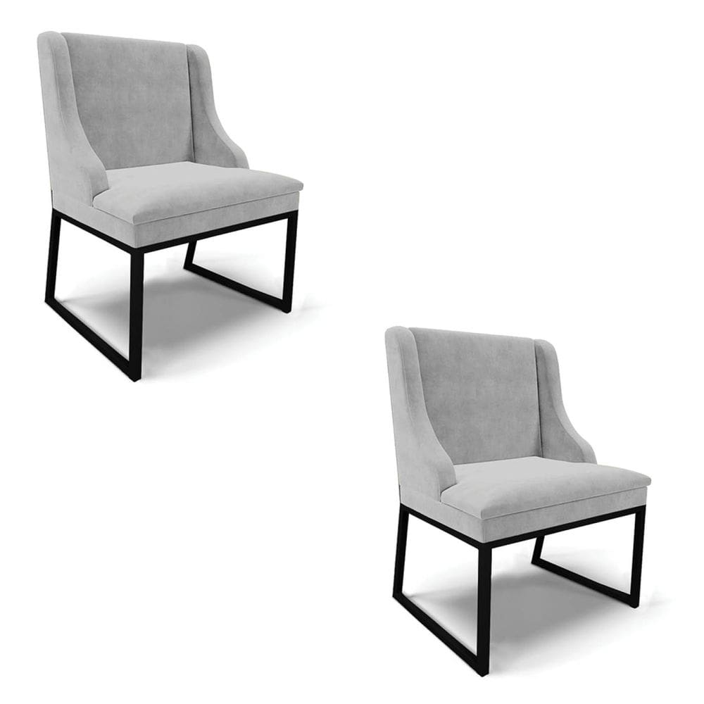 Cadeira Sala de Jantar Industrial Preto Kit 2 Liz Suede Cinza D03 - D`Rossi