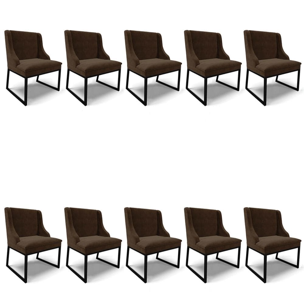 Cadeira Sala de Jantar Industrial Preto Kit 10 Liz Suede Marrom D03 - D`Rossi