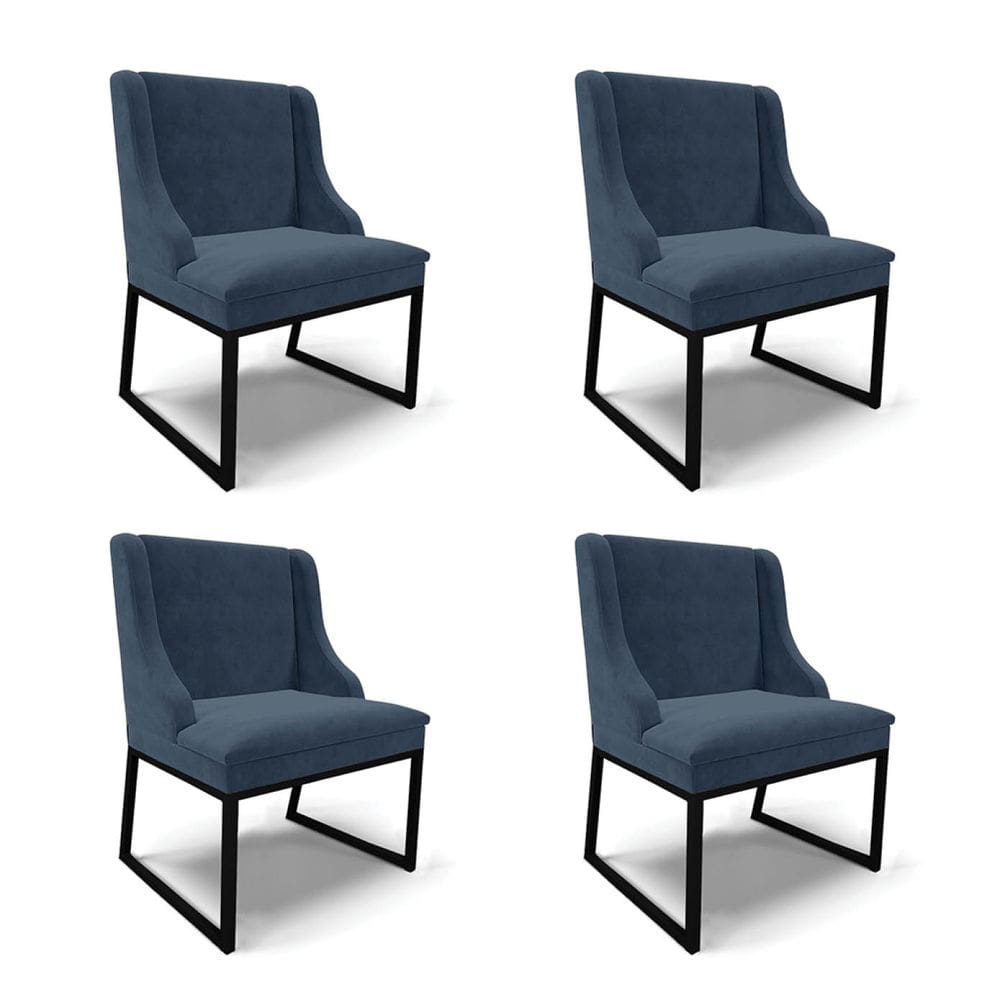 Cadeira Sala de Jantar Industrial Preto Kit 4 Liz Suede Azul M D03 - D`Rossi
