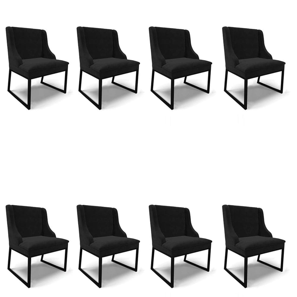 Cadeira Sala de Jantar Industrial Preto Kit 8 Liz Suede Preto D03 - D`Rossi
