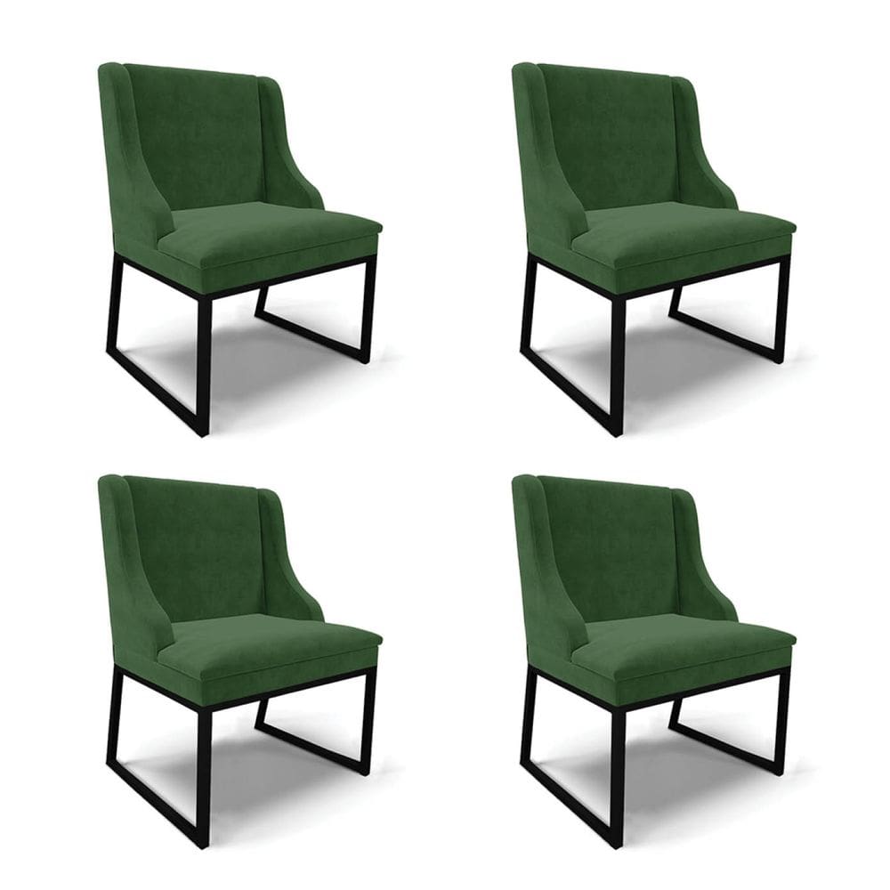 Cadeira Sala de Jantar Industrial Preto Kit 4 Liz Suede Verde D03 - D`Rossi