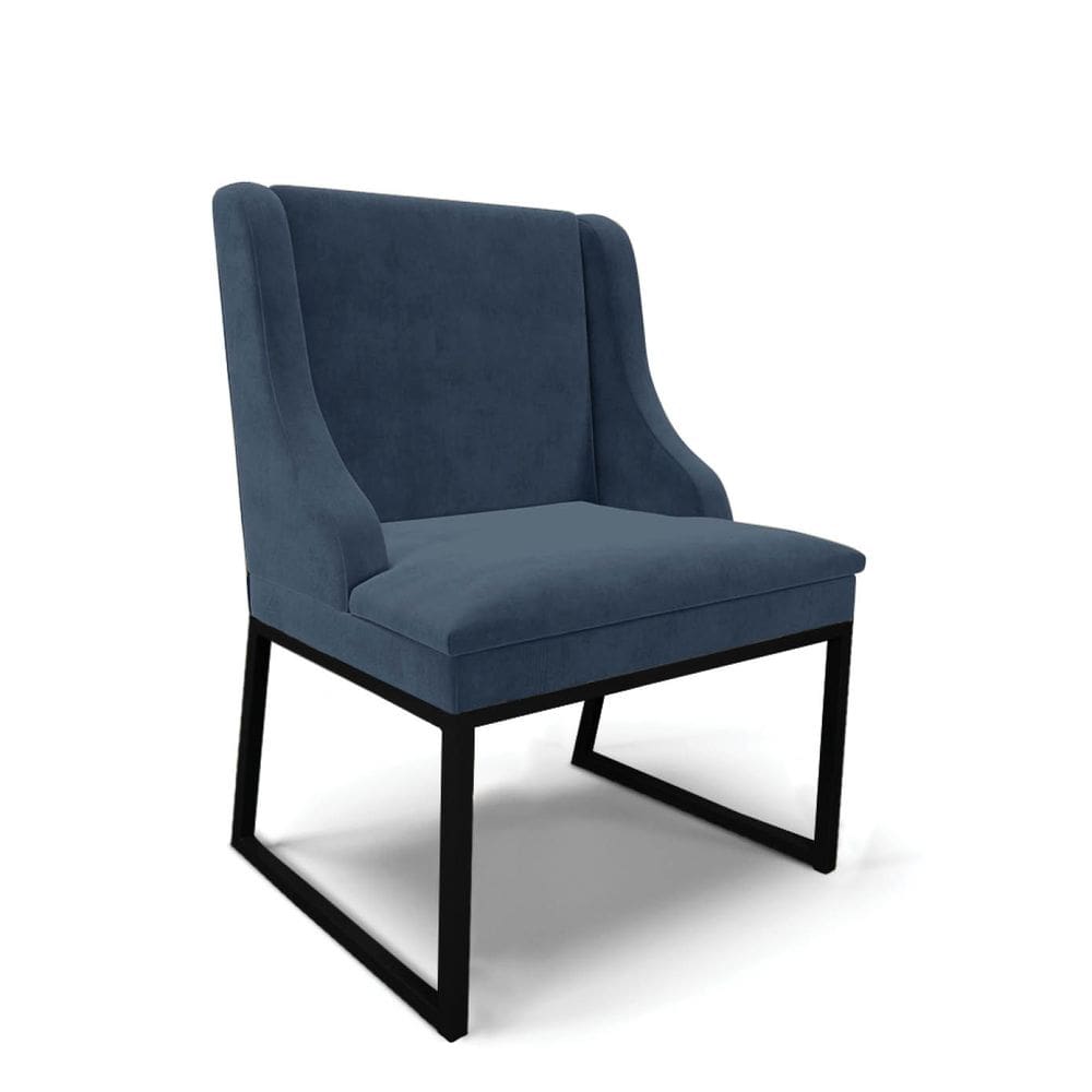 Cadeira Sala de Jantar Industrial Preto Liz Suede Azul Marinho D03 - D`Rossi