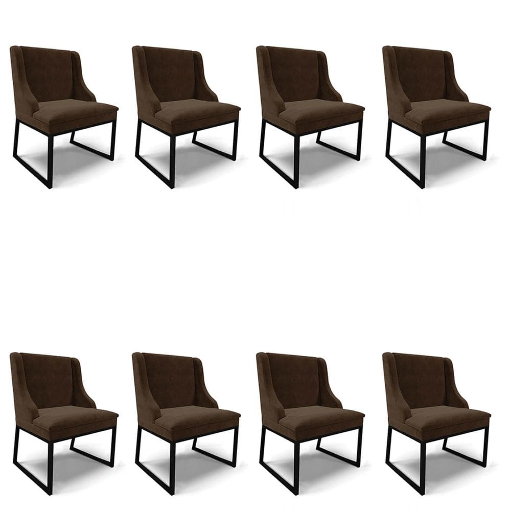Cadeira Sala de Jantar Industrial Preto Kit 8 Liz Suede Marrom D03 - D`Rossi