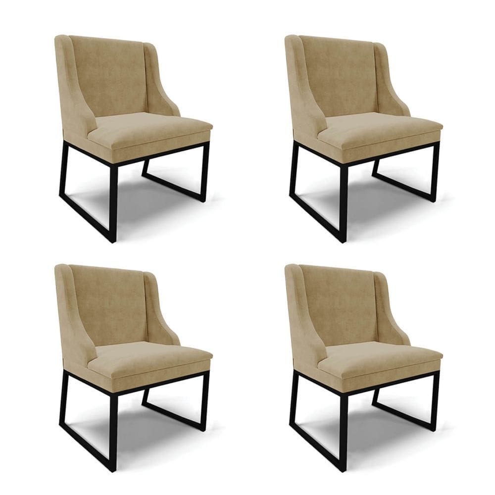 Cadeira Sala de Jantar Industrial Preto Kit 4 Liz Suede Marrom R D03 - D`Rossi