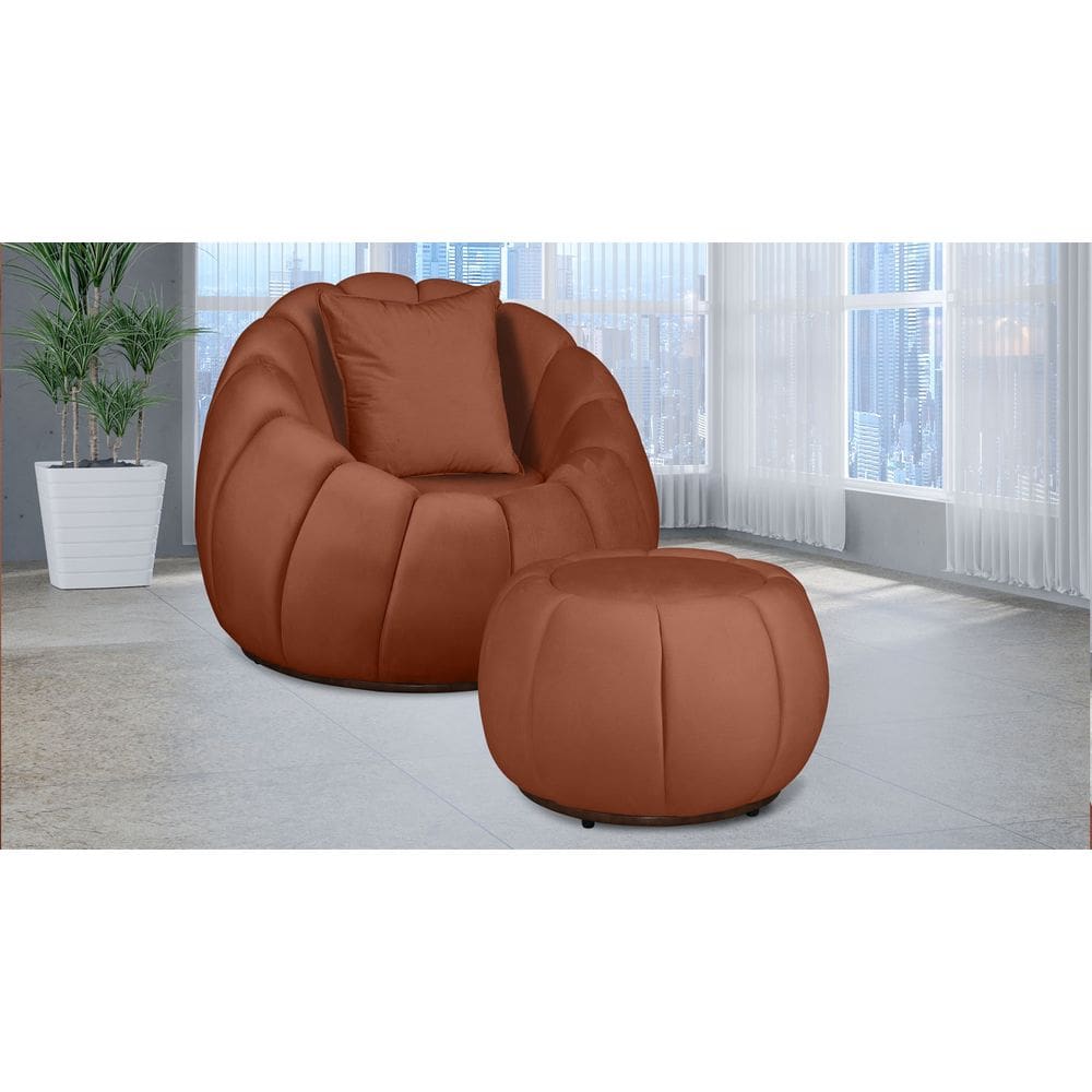 Kit Poltrona Decorativa C/ Puff + Almofada Concha Veludo Terracota - Londrilar