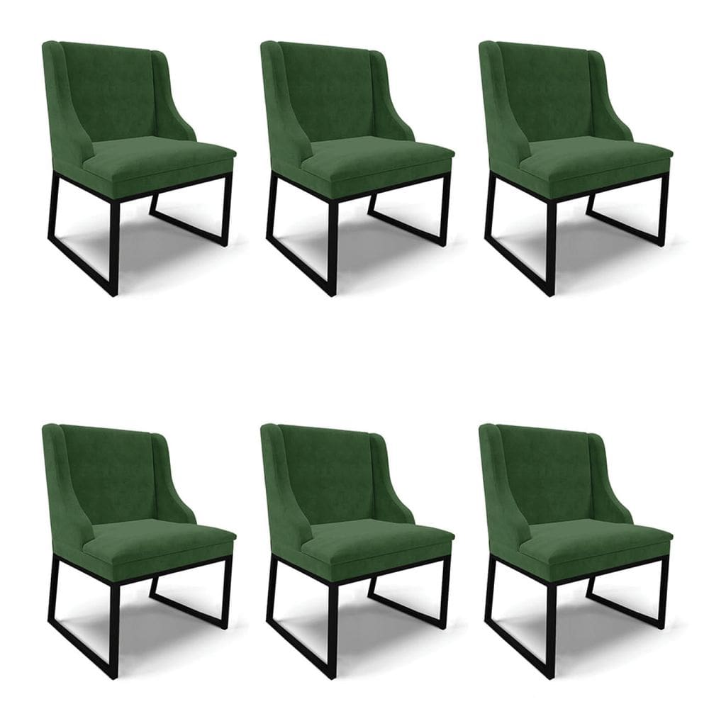 Cadeira Sala de Jantar Industrial Preto Kit 6 Liz Suede Verde D03 - D`Rossi