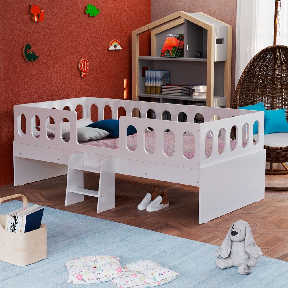 Cama Juvenil Lara Solteiro Com Escadinha Branco - Baby Mobília