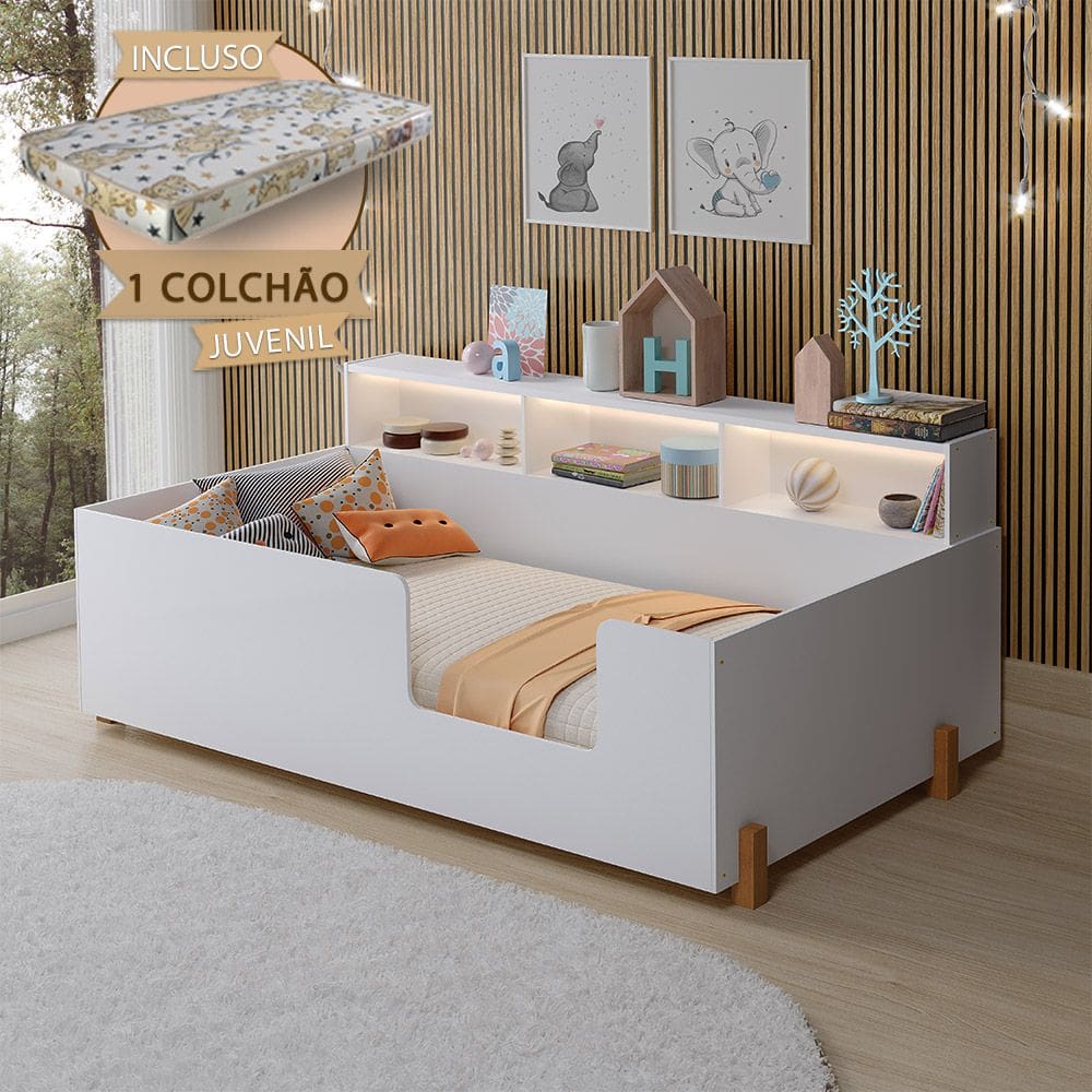 Cama Doçura Infantil Com Nicho Design Juvenil Branca + Colchão