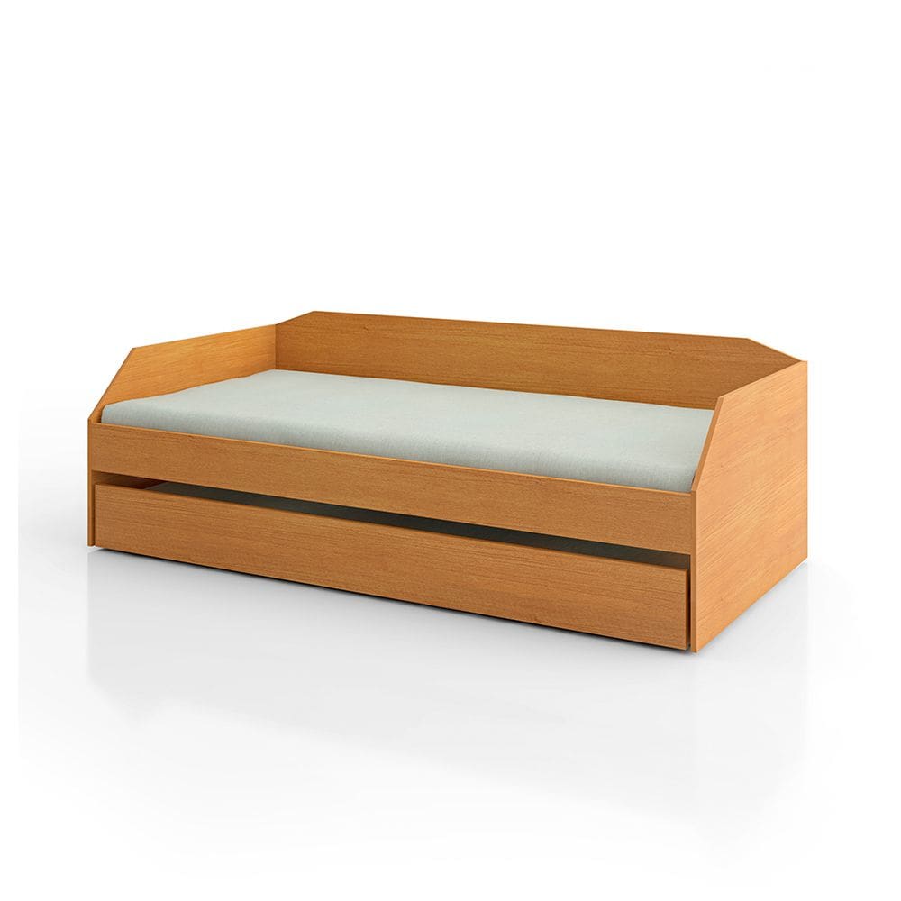 Sofá Cama Solteiro Duo Com Cama Auxiliar Em Mdf Reforçado 15mm Nature Com 2 Colchões