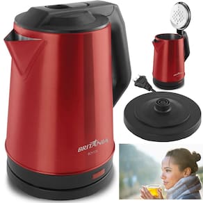 Chaleira Elétrica Jarra Garrafa Bule Britânia BCH12V 1.9L Inox Vermelho Base Giratória 360° Desligamento Automático