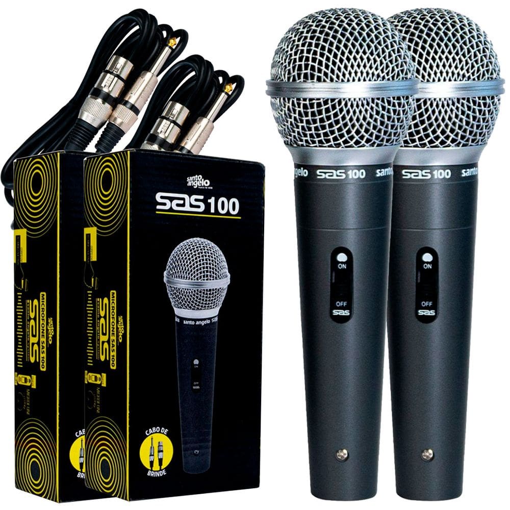 Kit C/ 2 Microfones Santo Angelo Cardioide Sas100 C/ Cabo