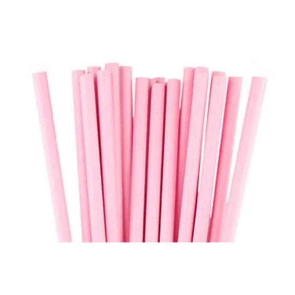 100 Unidades Canudo de Papel Descartável Biodegradável Rosa Liso - Para Drinks Topo De Bolo Bebidas Meio Ambiente 15cm