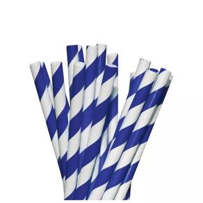 100 Unidades Canudo de Papel Descartável Biodegradável Listrado Azul- Para Drinks Topo De Bolo Bebidas Meio Ambiente 15cm