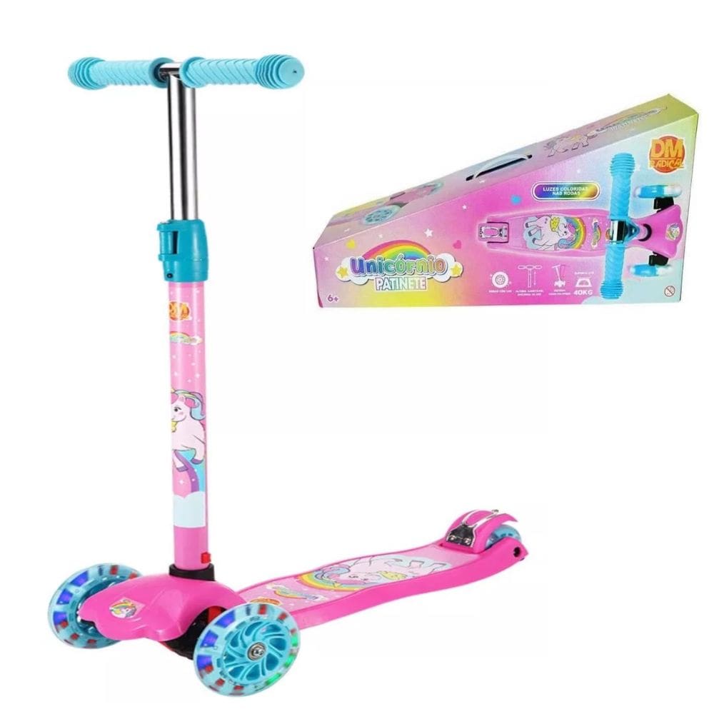 Patinete Para Crianças Até 40kg Ajustavel Unicórnio Dm Toys