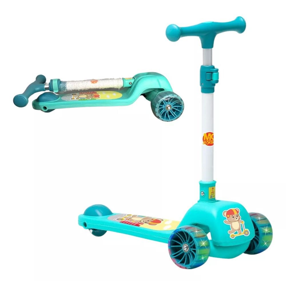 Patinete Urso Fofo Azul Para Criança 50kg Ajustavel Dobravel