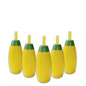 Kit 10 Copos Formato Milho Verde com Canudo 300ml - Decoração Festa Junina São João