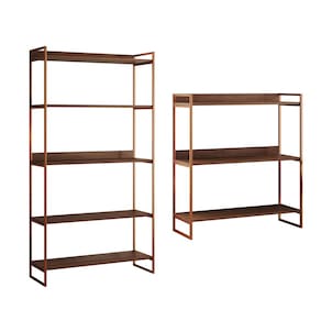 Kit Estante Guaecá 180x95 E Aparador Industrial 3 Prateleiras Córdoba 100x95cm Cobre/Imbuia