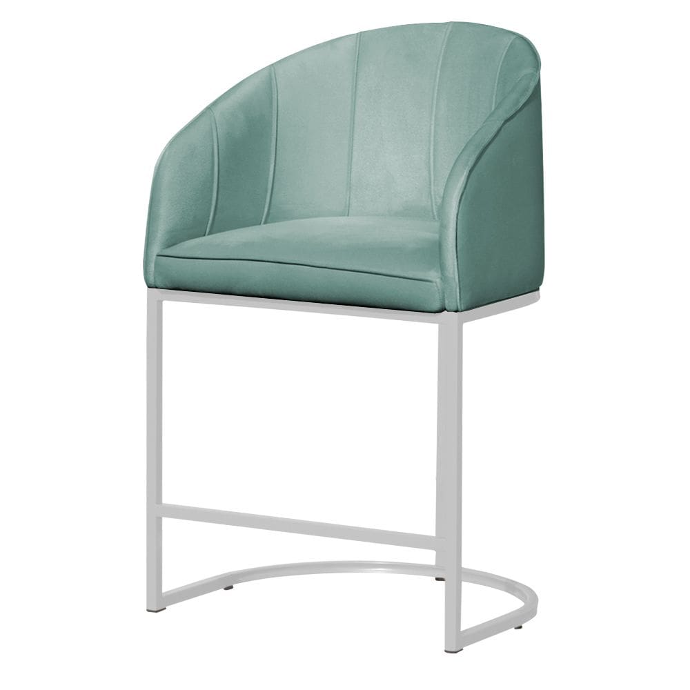 Poltrona Cadeira Banqueta Mia Base Branca Veludo Acqua - Montanaris Decor