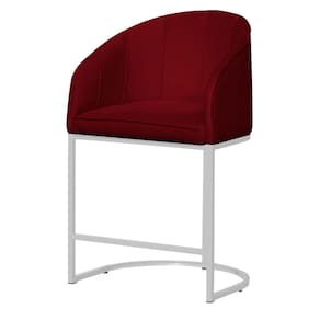 Poltrona Cadeira Banqueta Mia Base Branca Veludo Vermelho - Montanaris Decor