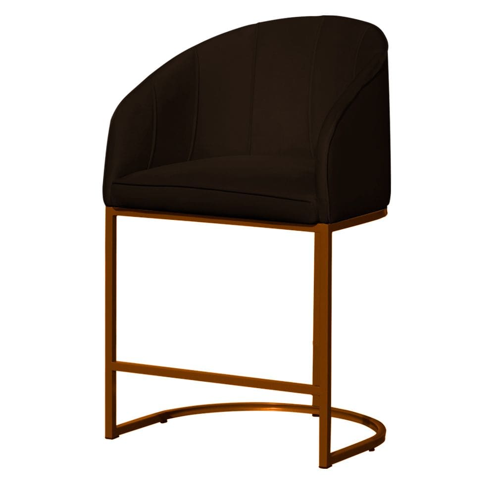 Poltrona Cadeira Banqueta Mia Base Bronze Veludo Marrom - Montanaris Decor