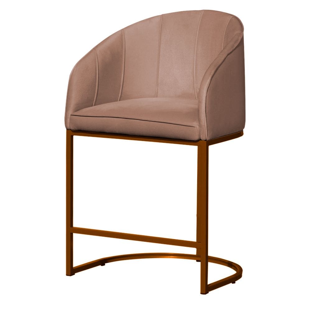 Poltrona Cadeira Banqueta Mia Base Bronze Veludo Rosa - Montanaris Decor